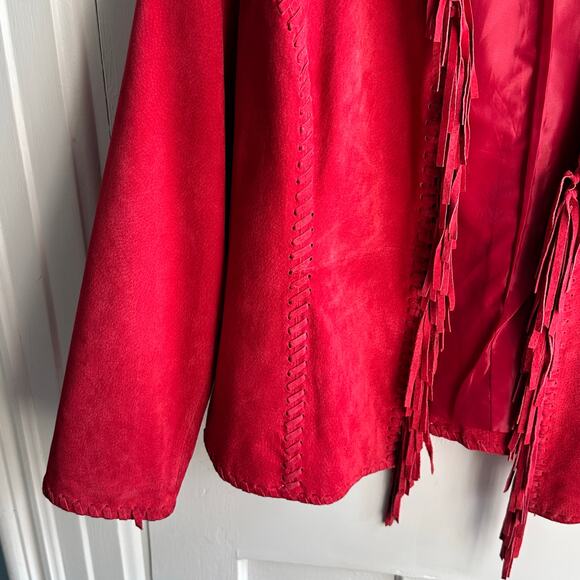 Chico's Red Fringe Suede Leather Jacket - Picture 5 of 8